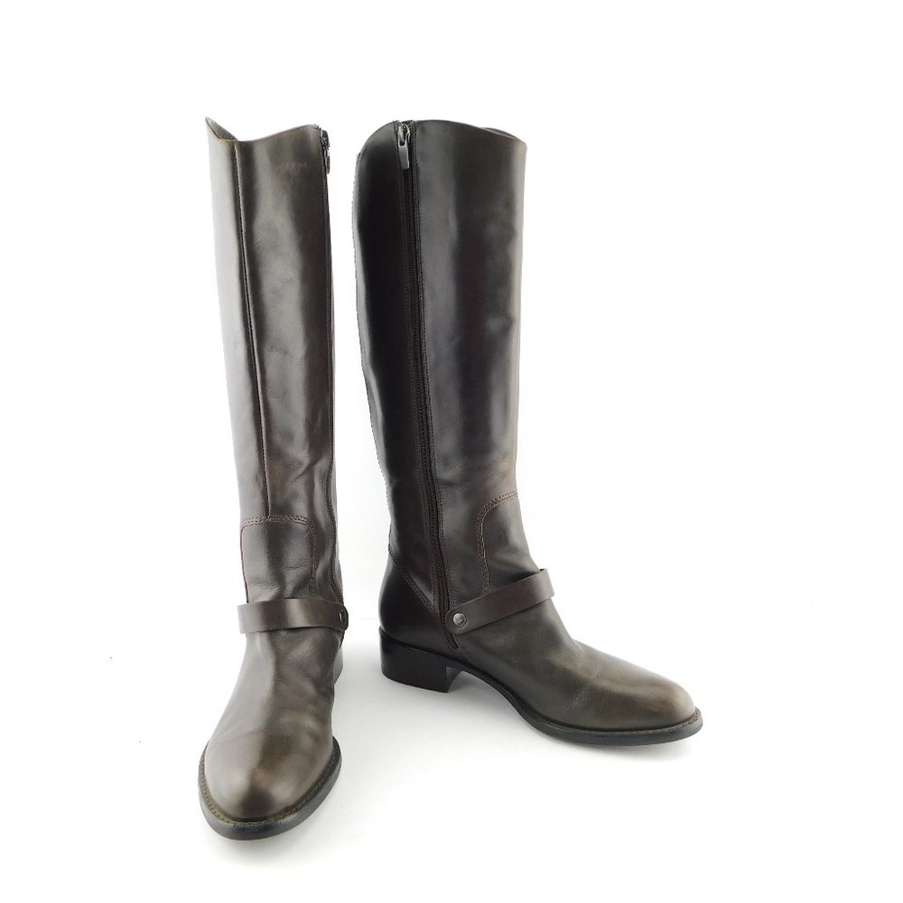 VIA SPIGA Brown Leather Riding Style Block Heel Tall Boots 8.5